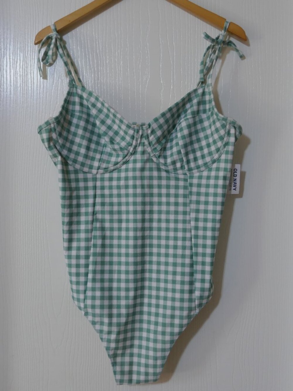 Old Navy Retro Womens Swimsuit One-Piece Mint Gingham Underwire XL NWT